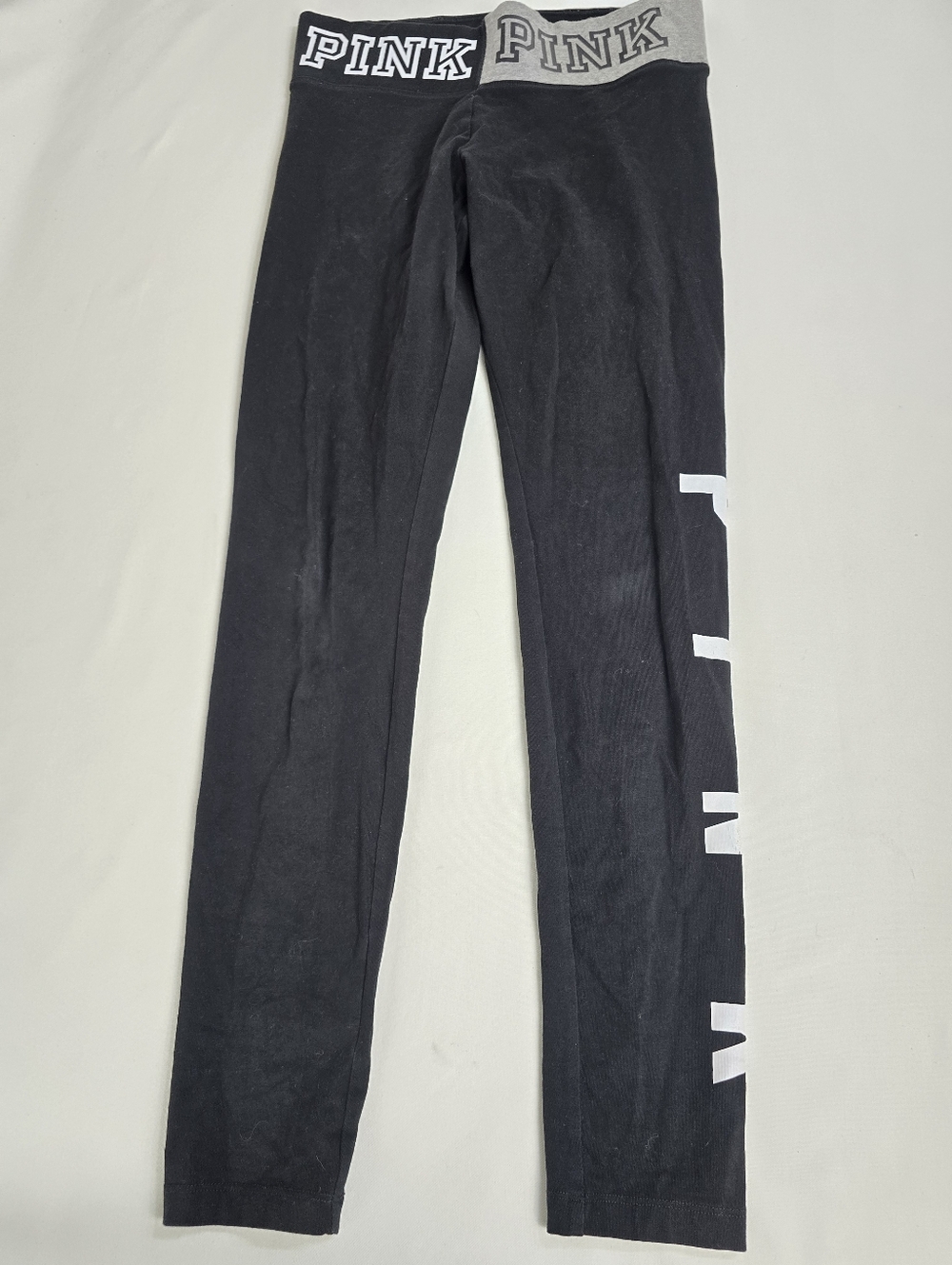 Victoria's Secret PINK Yoga Leggings Black Gray Logo Waistband Y2K Vintage Small